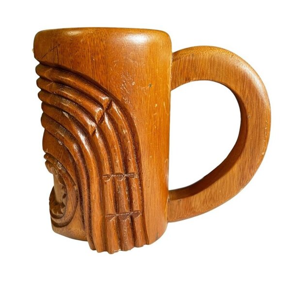 Vintage Hawaiian Wooden Tiki Mug Souvenir From Waikiki By Aloha Treasures - Picture 3 of 11